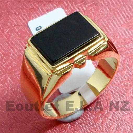 14x10mm PLAIN NATURAL ONYX BAND RING-size9